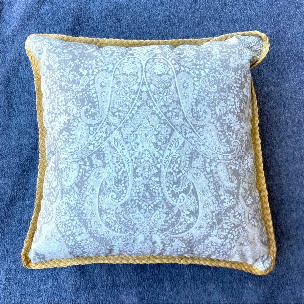 Large Paisley Throw Pillow with Hand Braided Jute Trim. 20”x20”